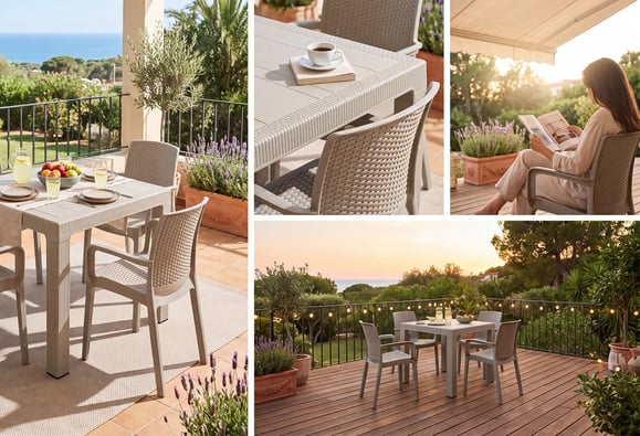 Tokyo 80X80 Rattan Bahçe Balkon Masa Takımı Camsız (Bej)