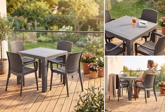 Tokyo 80X80 Rattan Bahçe Balkon Masa Takımı Camsız (Gri)