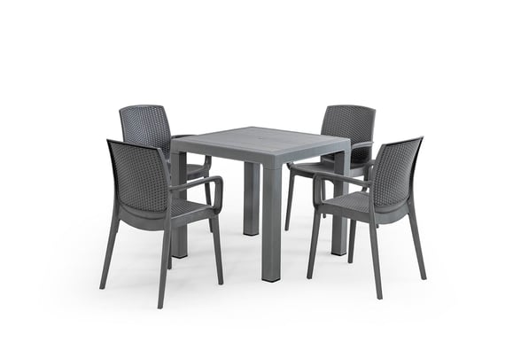 Tokyo 80X80 Rattan Bahçe Balkon Masa Takımı Camsız (Gri)