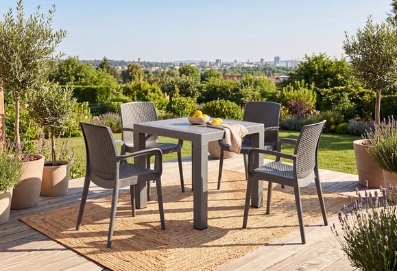 Tokyo 80X80 Rattan Bahçe Balkon Masa Takımı Camsız (Gri)