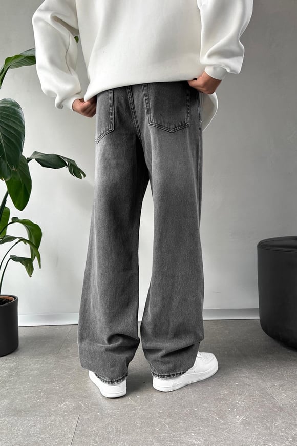 Acid Wash Basic Baggy Jean Antrasit