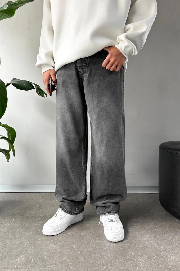 Acid Wash Basic Baggy Jean Antrasit