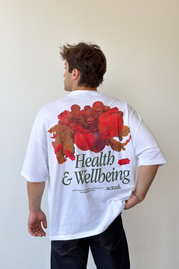Actual Grocery Baskılı Beyaz Oversize Tshirt