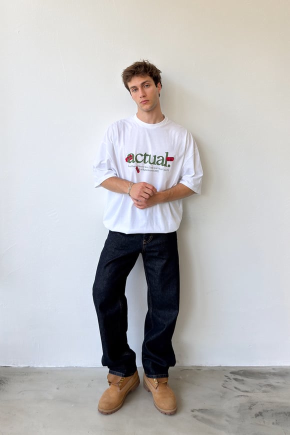 Actual Grocery Baskılı Beyaz Oversize Tshirt