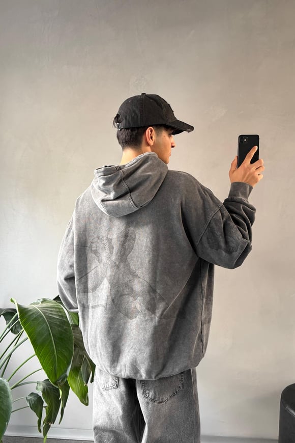 Angel Washed Baskılı Antrasit Sweatshirt