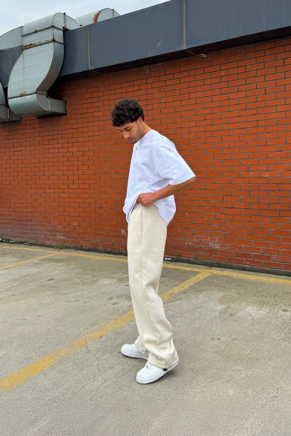 Ayarlanabilir Paça Basic Baggy Eşofman Altı Bej