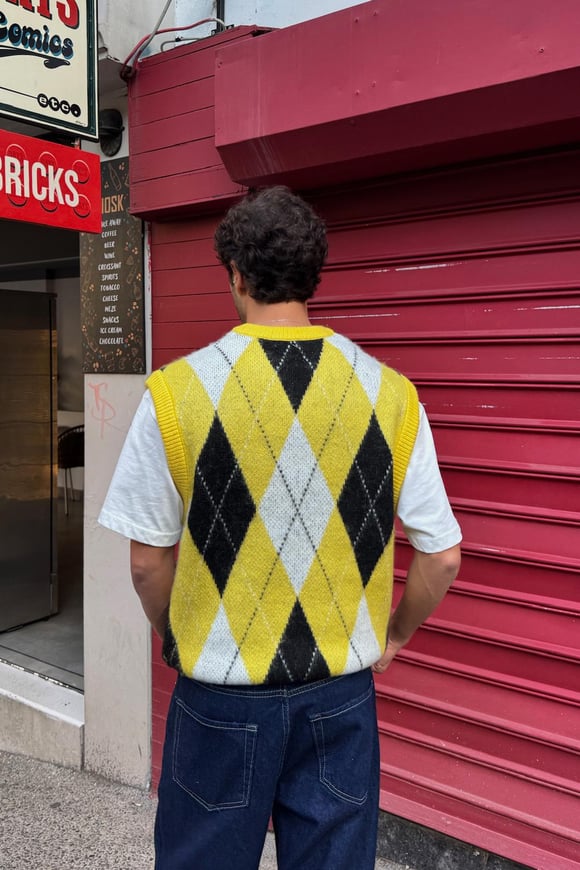 Baklava Desen Triko Süveter Sarı