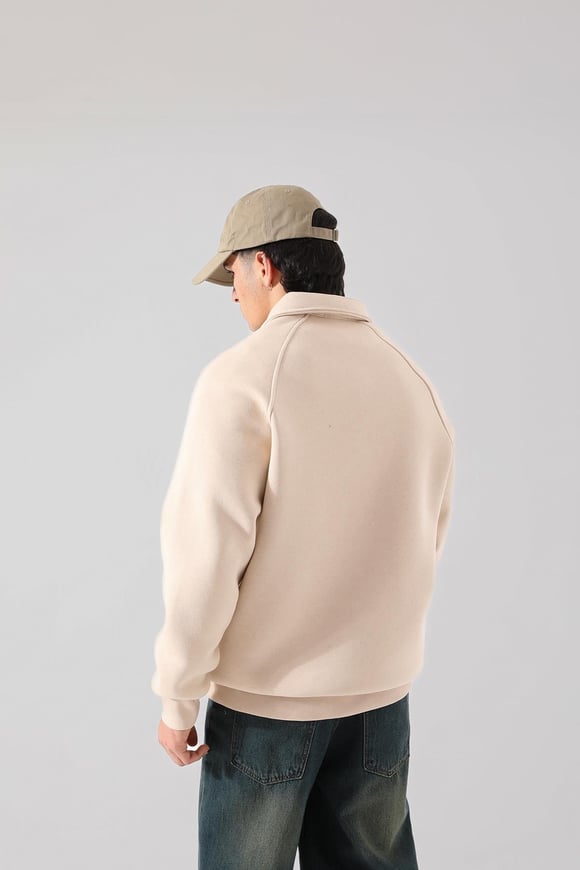 Bakunchık Baskılı Polo Yaka Bej Sweatshirt
