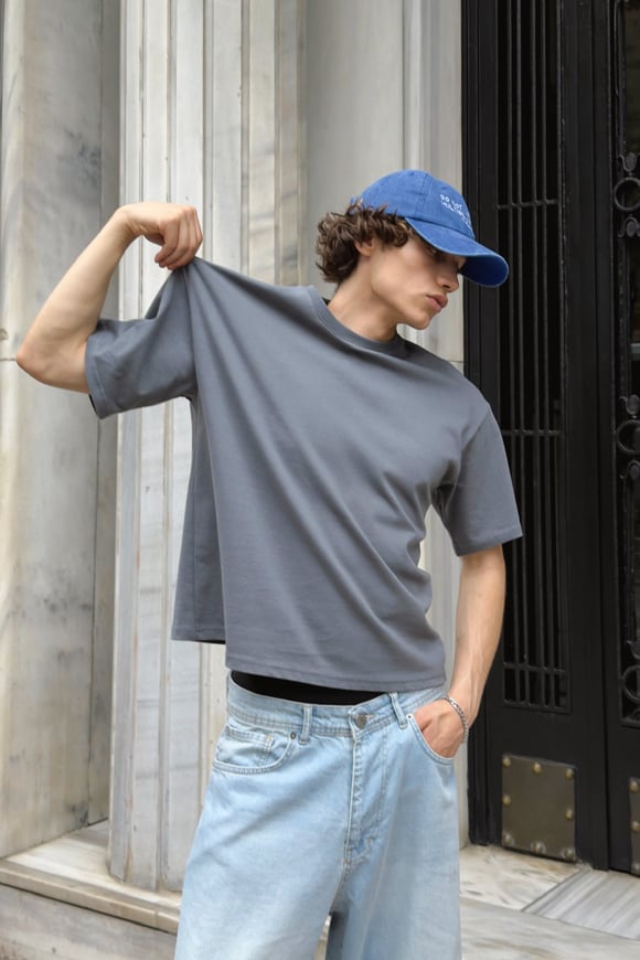 Basic Boxy Fit Gri Tişört