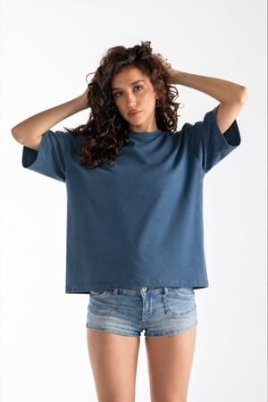 Basic Boxy Fit İndigo Tişört