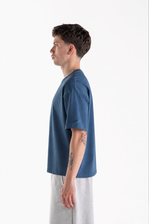 Basic Boxy Fit İndigo Tişört