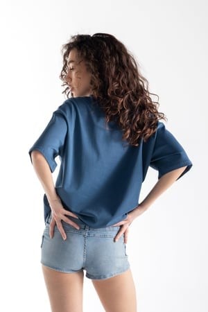 Basic Boxy Fit İndigo Tişört