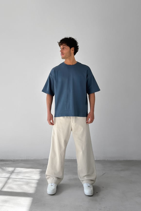 Basic Boxy Fit İndigo Tişört