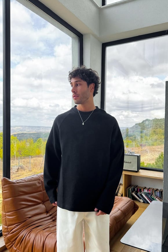 Basic Dokuma Sweatshirt Siyah
