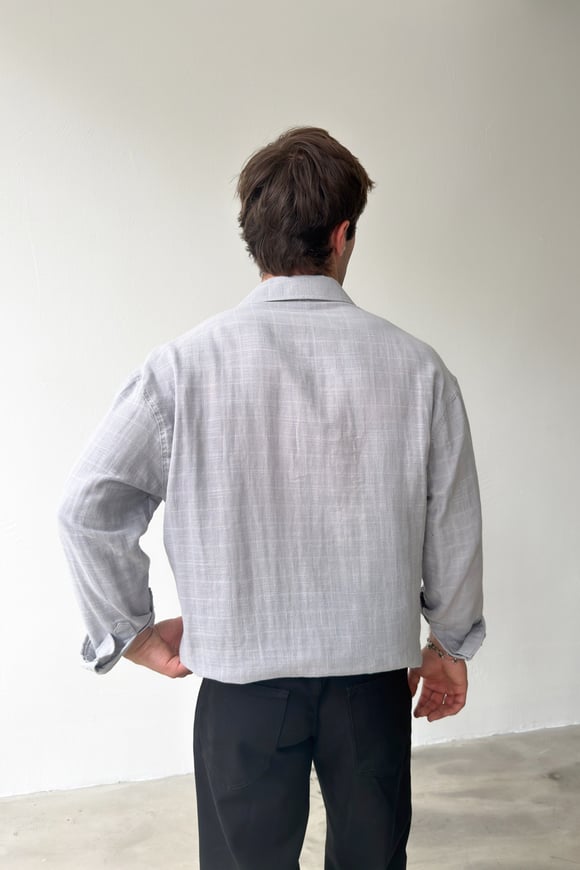 Basic Gri Pamuklu Keten Oversize Gömlek