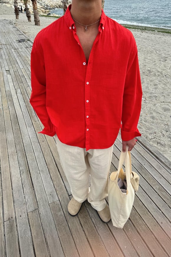 Basic Keten Gömlek Kırmızı
