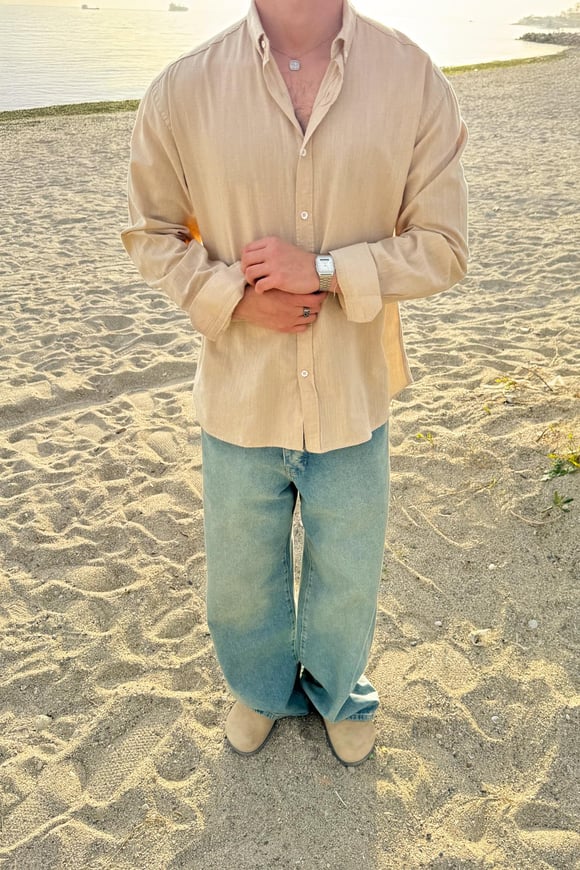 Basic Keten Gömlek Bej