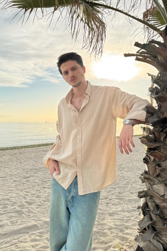 Basic Keten Gömlek Bej