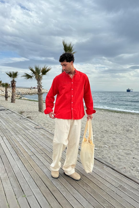 Basic Keten Gömlek Kırmızı
