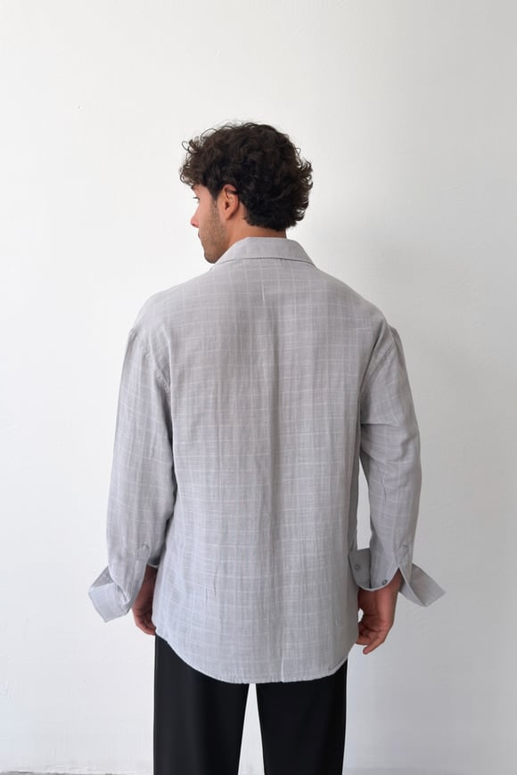 Basic Gri Pamuklu Keten Oversize Gömlek