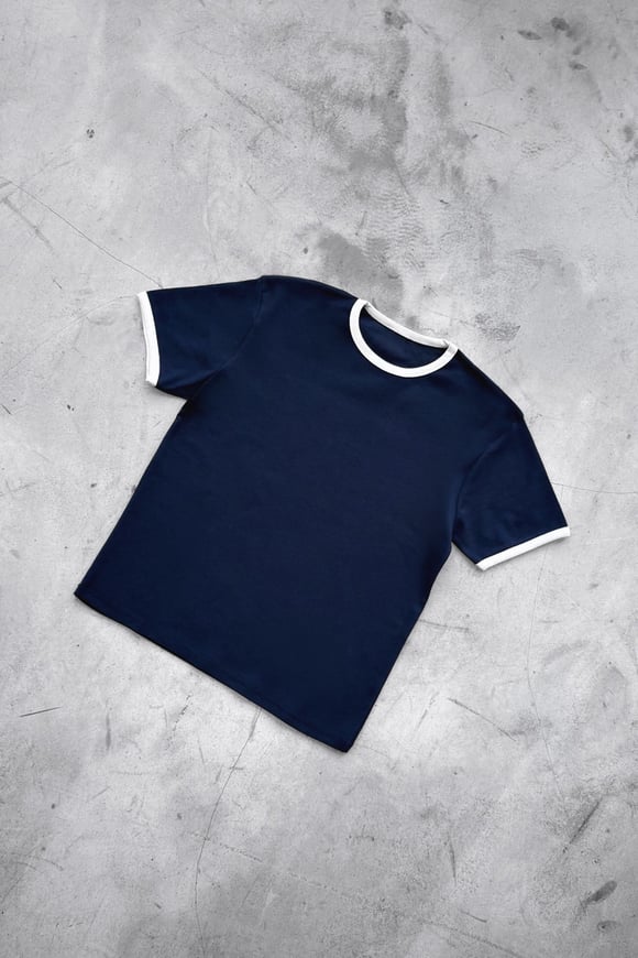 Navy Blue Ecru Ringer Tee