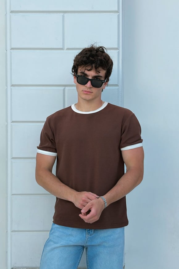 Brown Ecru Ringer Tee