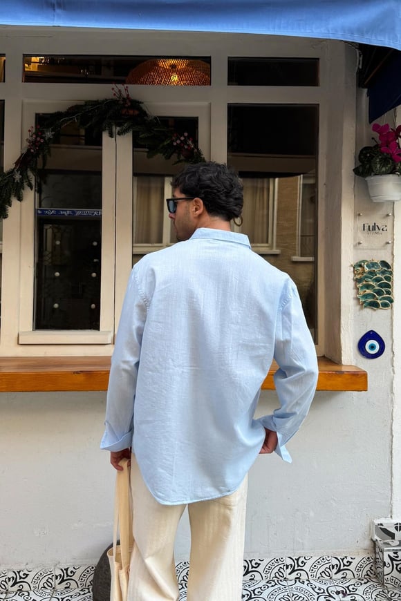 Basic Keten Gömlek Mavi