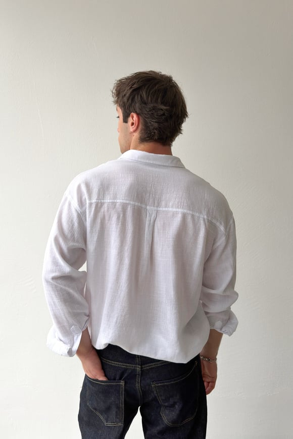 Basic Oversize Beyaz Ham Keten Gömlek