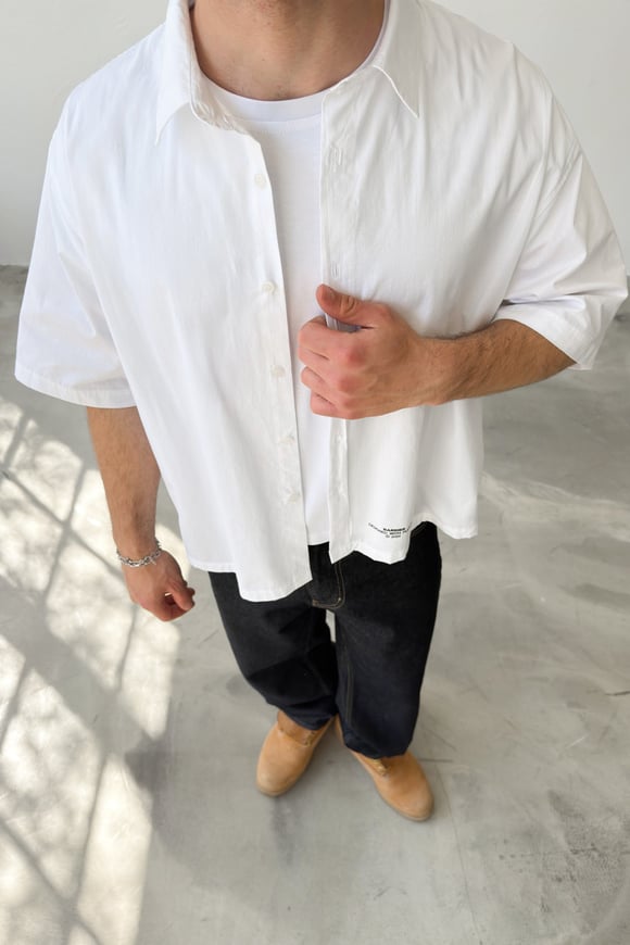 Basic Oversize Beyaz Poplin Crop Gömlek