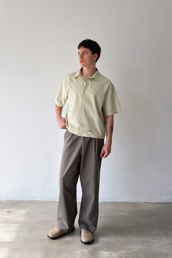 Basic Oversize Haki Poplin Crop Gömlek