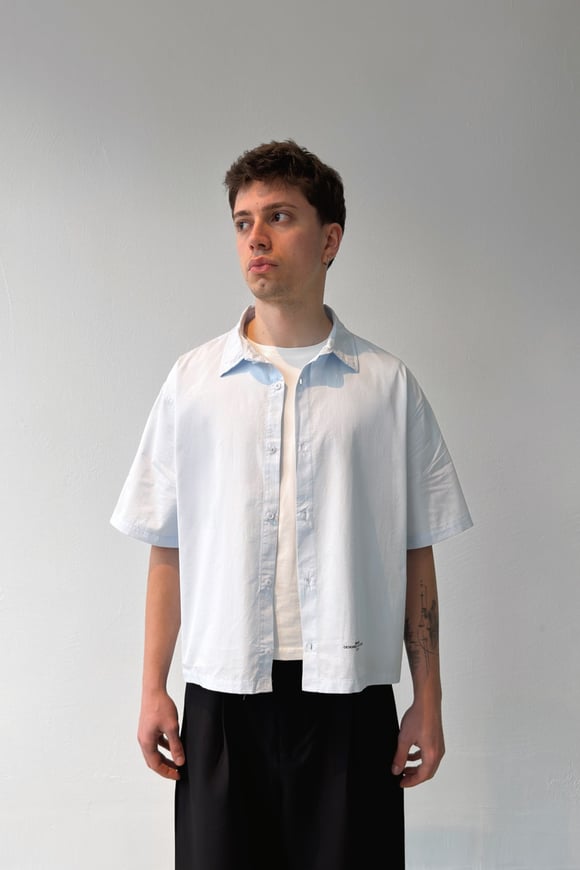 Basic Oversize Mavi Poplin Crop Gömlek