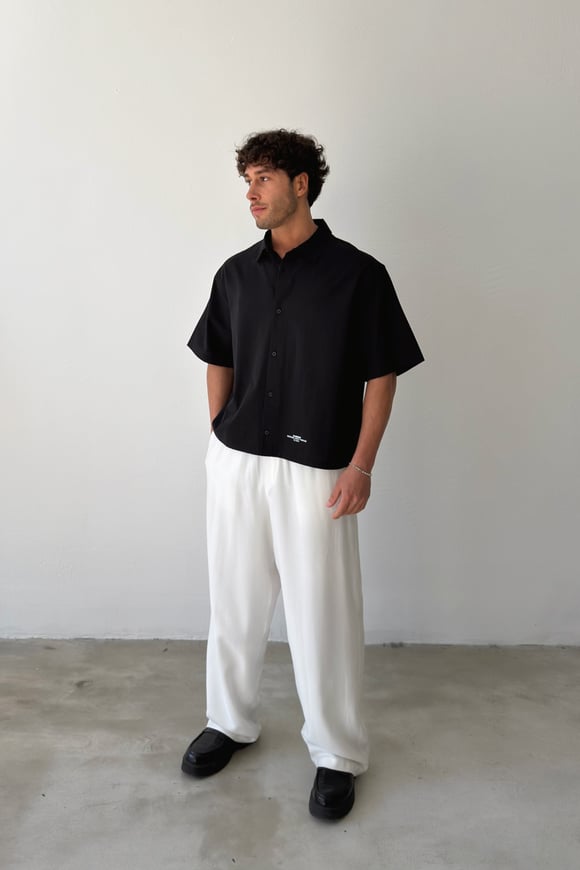 Basic Oversize Siyah Poplin Crop Gömlek