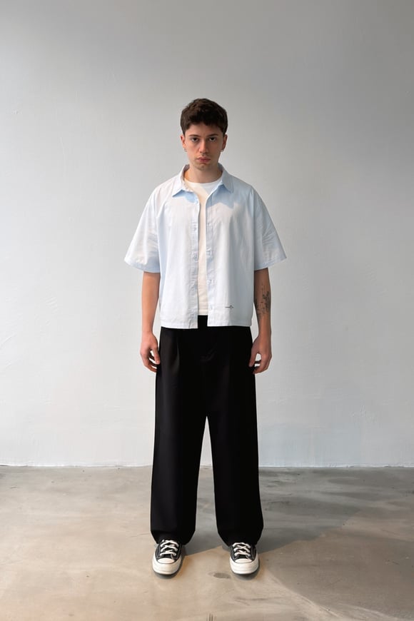 Basic Oversize Mavi Poplin Crop Gömlek
