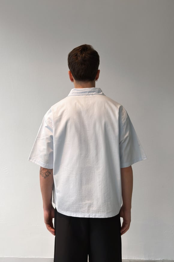 Basic Oversize Mavi Poplin Crop Gömlek