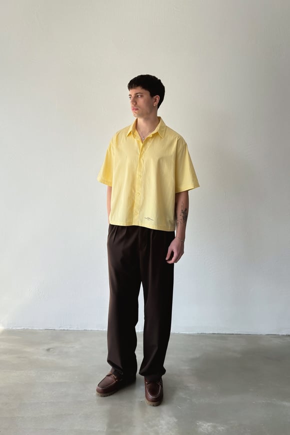 Basic Oversize Sarı Poplin Crop Gömlek