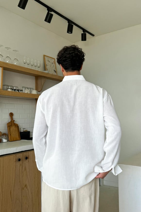 Uzun Kollu Basic Oversize Gömlek Beyaz