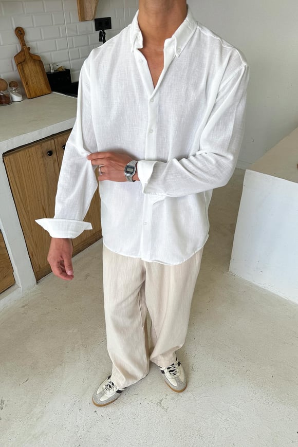 Uzun Kollu Basic Oversize Gömlek Beyaz