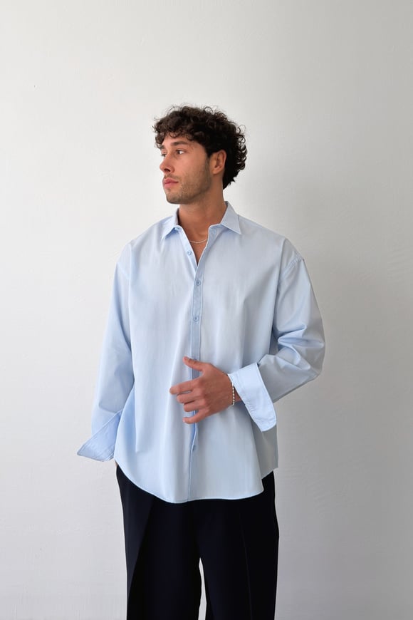 Basic Mavi Poplin Oversize Gömlek