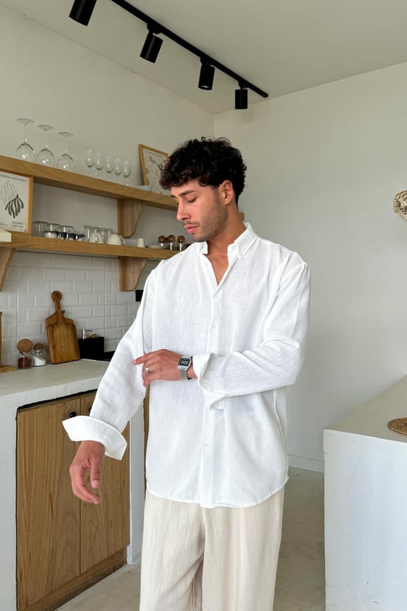 Uzun Kollu Basic Oversize Gömlek Beyaz