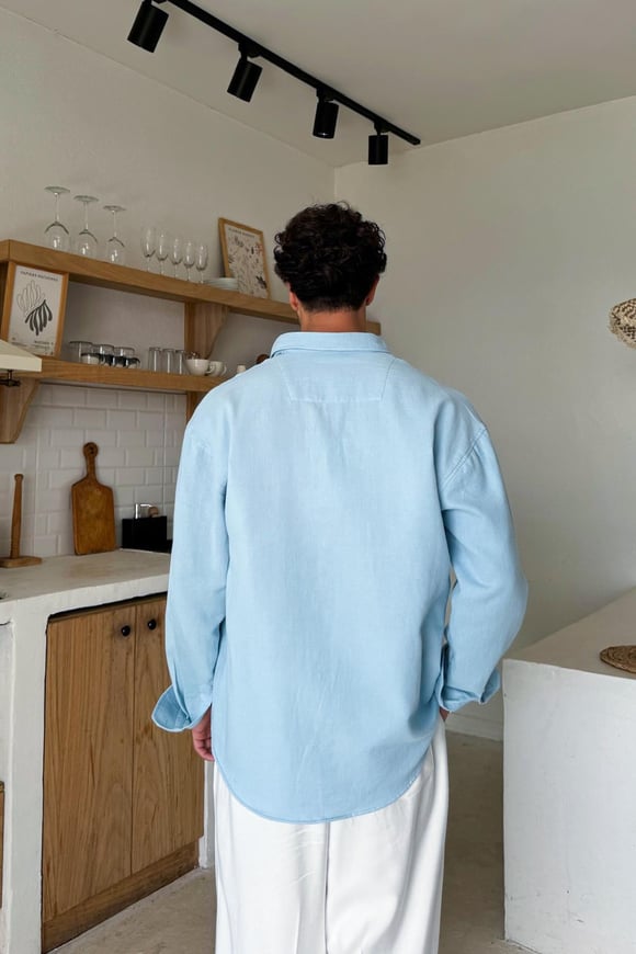 Açık Mavi Basic Oversize Gömlek
