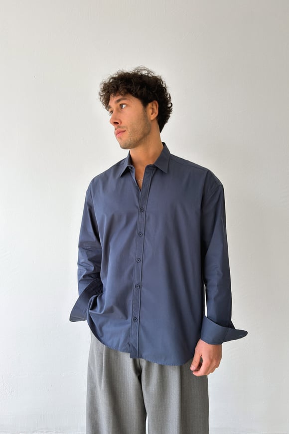 Basic Lacivert Poplin Oversize Gömlek