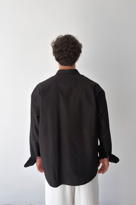 Basic Siyah Poplin Oversize Gömlek