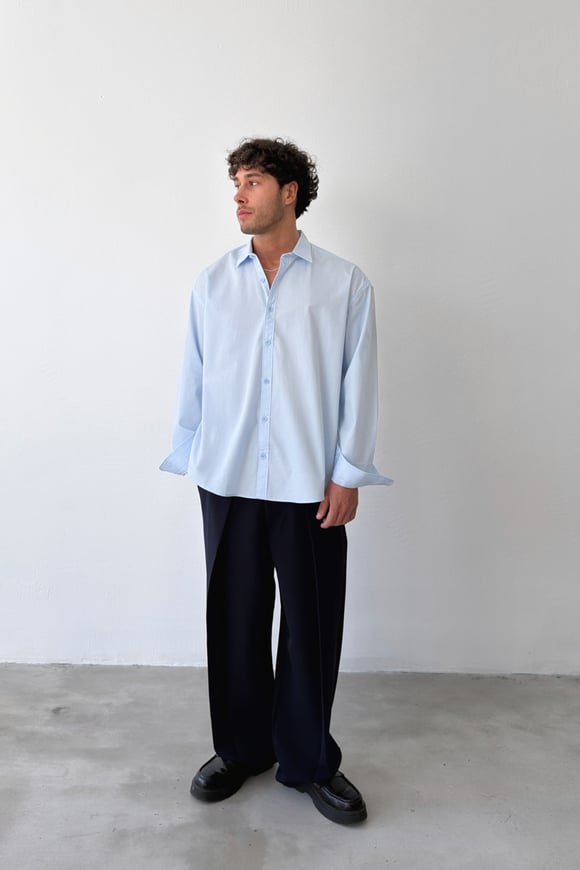 Basic Mavi Poplin Oversize Gömlek