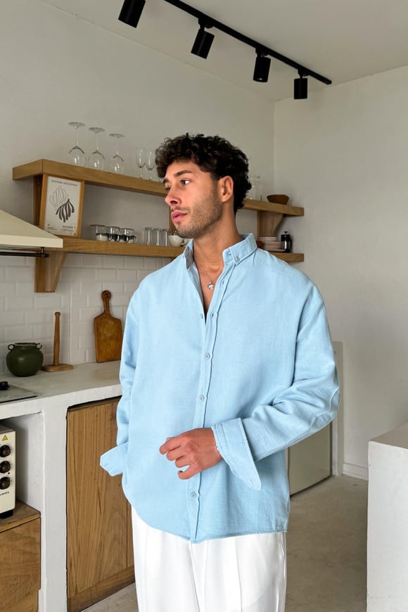 Açık Mavi Basic Oversize Gömlek