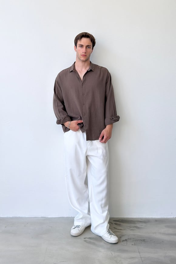 Basic Oversize Keten Gömlek