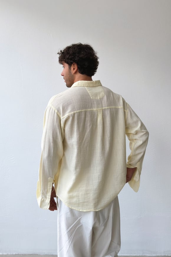 Basic Oversize Sarı Ham Keten Gömlek