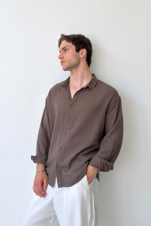 Basic Oversize Keten Gömlek