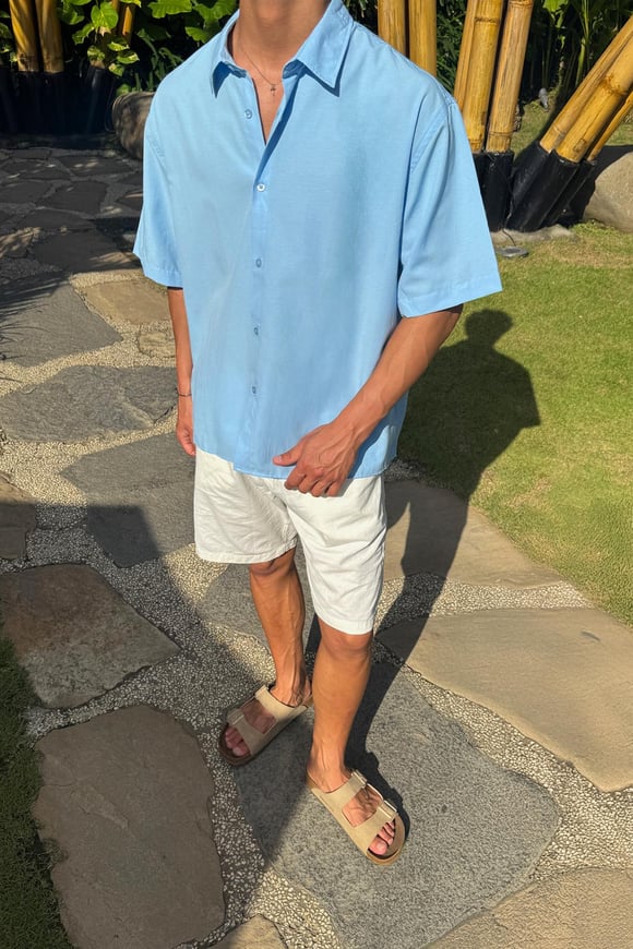 Basic Oversize Kısa Kol Gömlek Mavi