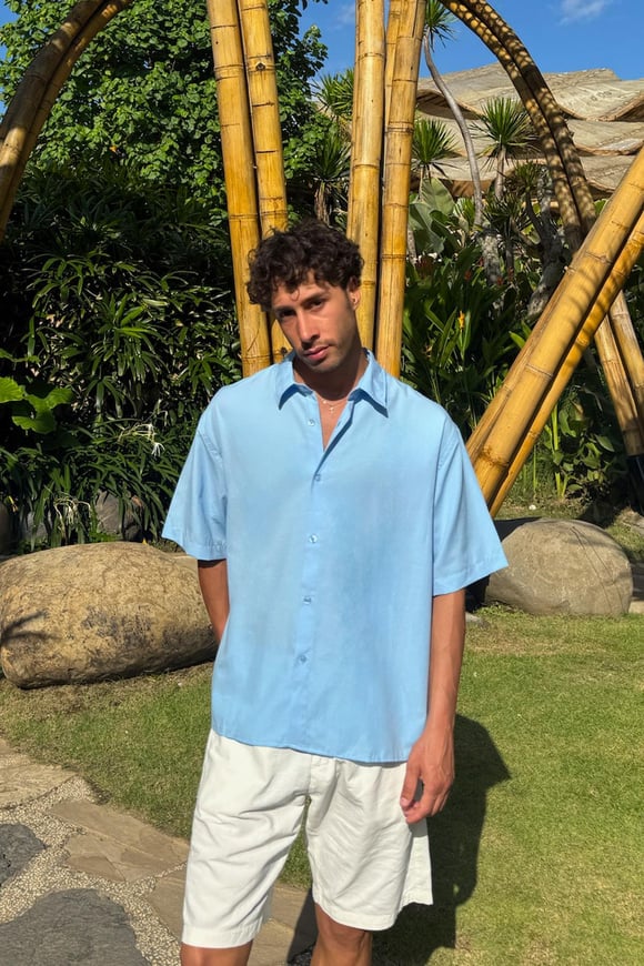 Basic Oversize Kısa Kol Gömlek Mavi