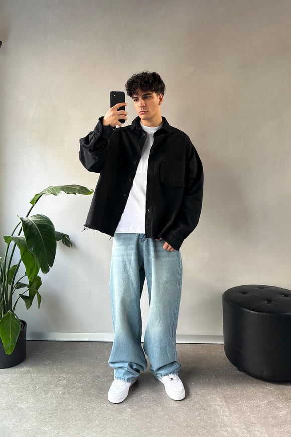 Basic Oversize Siyah Kot Ceket